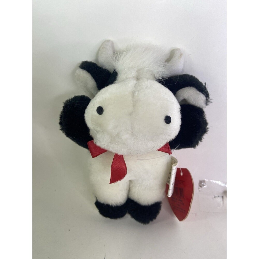 Vintage Joelson Industries Cow Plush Stuffed Animal Mini Toy White Black